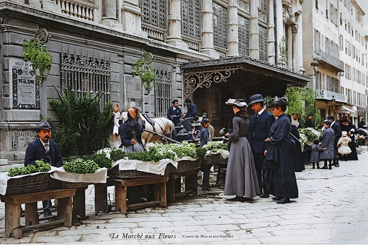 Scène de rue historique restaurée et colorisée
